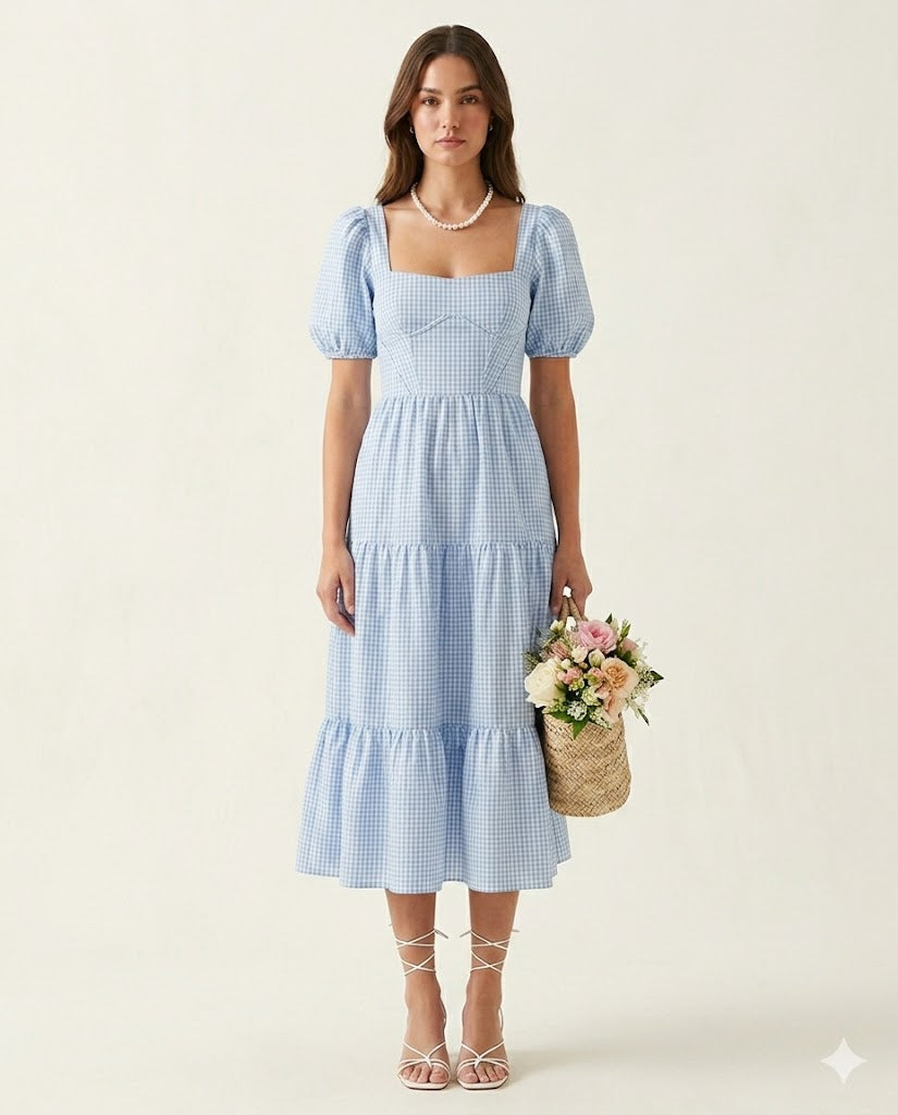 Sky Blue A-Line Midi Dress