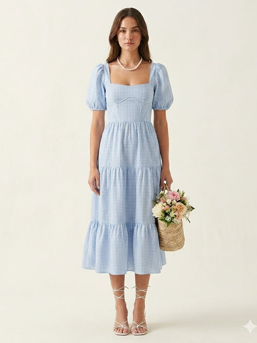 Sky Blue A-Line Midi Dress