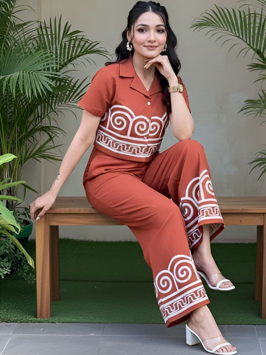 Women Printed Regular Top with Trousers