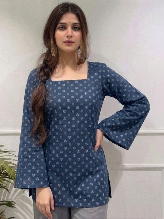 Geometric Printed Square Neck Kurti