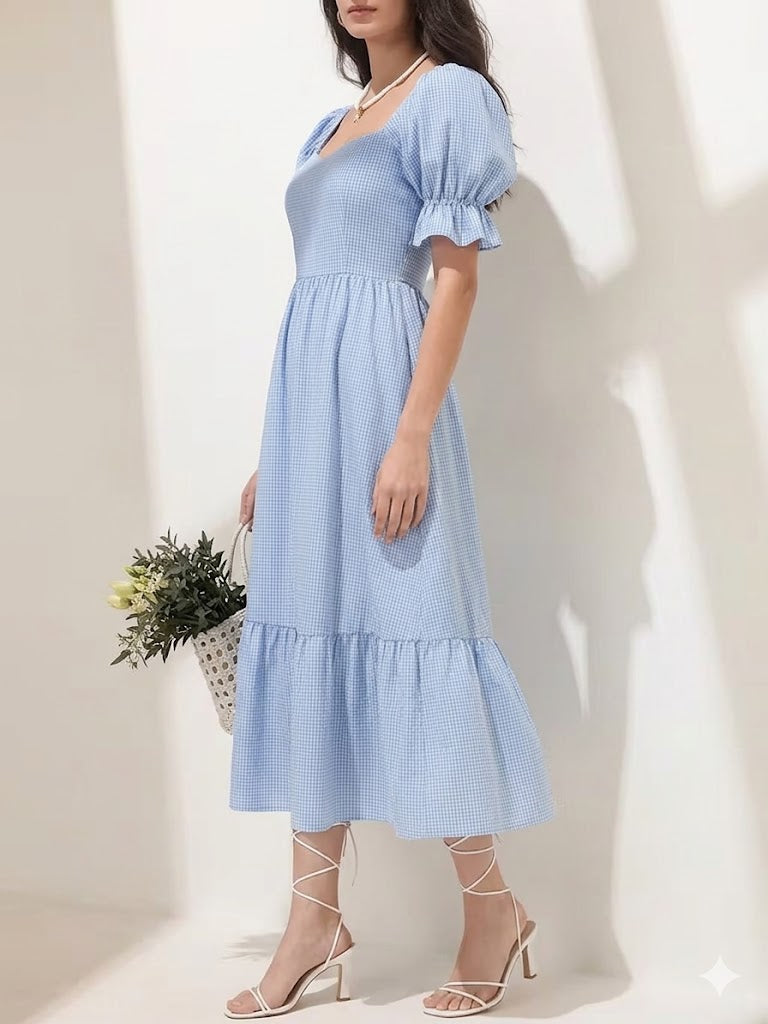 Sky Blue A-Line Midi Dress