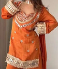 Women Ethnic Motifs Embroidered Regular Mirror Work Pure Silk Kurta with Palazzos & With