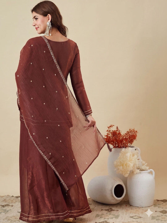 Women Ethnic Motifs Embroidered Empire Thread Work Kurta with Sharara & With Dupatta