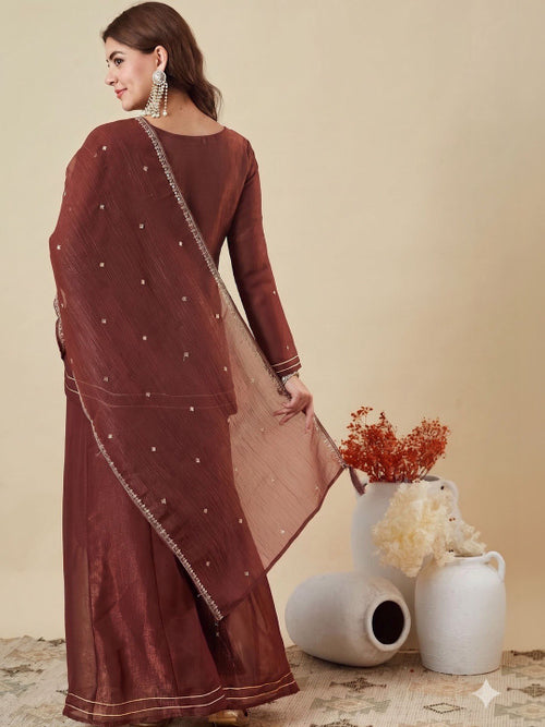 Women Ethnic Motifs Embroidered Empire Thread Work Kurta with Sharara & With Dupatta