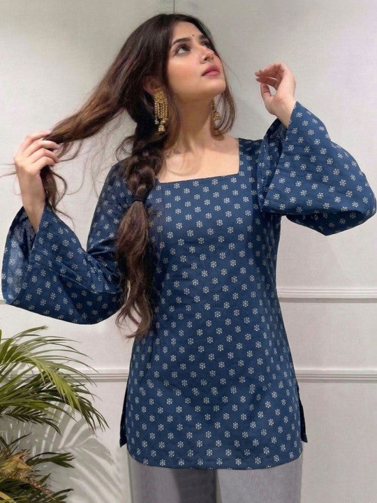 Geometric Printed Square Neck Kurti