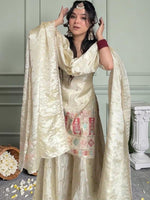 Women Ethnic Motifs Embroidered Panelled Thread Work Kurta with Sharara & With Dupatta