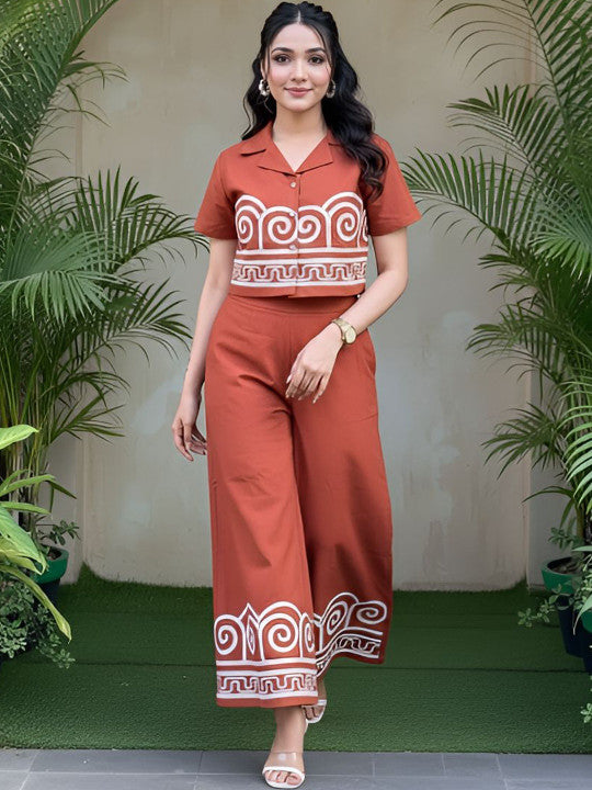 Women Printed Regular Top with Trousers