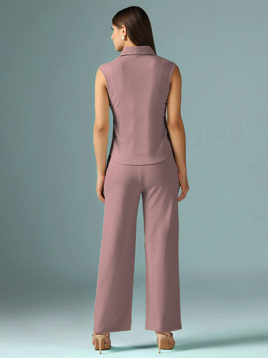 Shirt Collar Neck Top & Trousers Co-Ords
