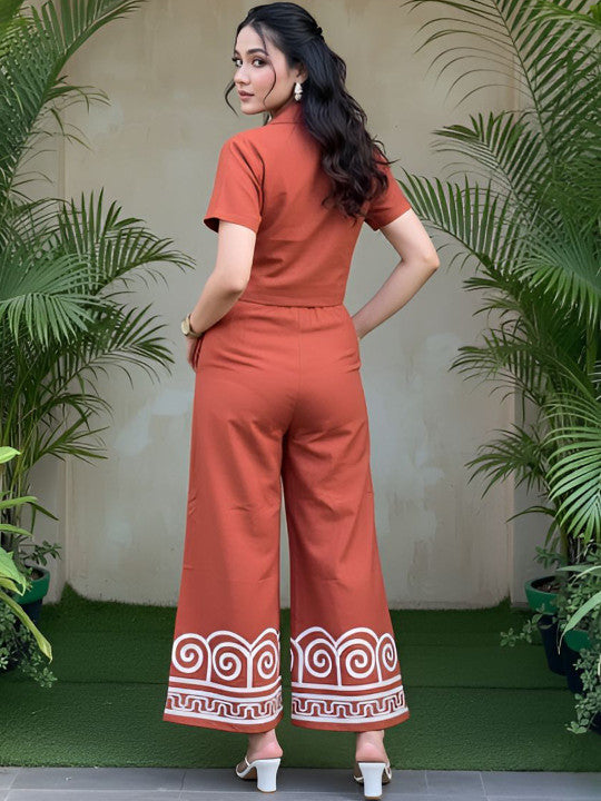 Women Printed Regular Top with Trousers