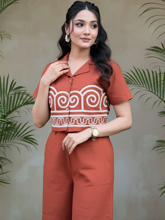 Women Printed Regular Top with Trousers