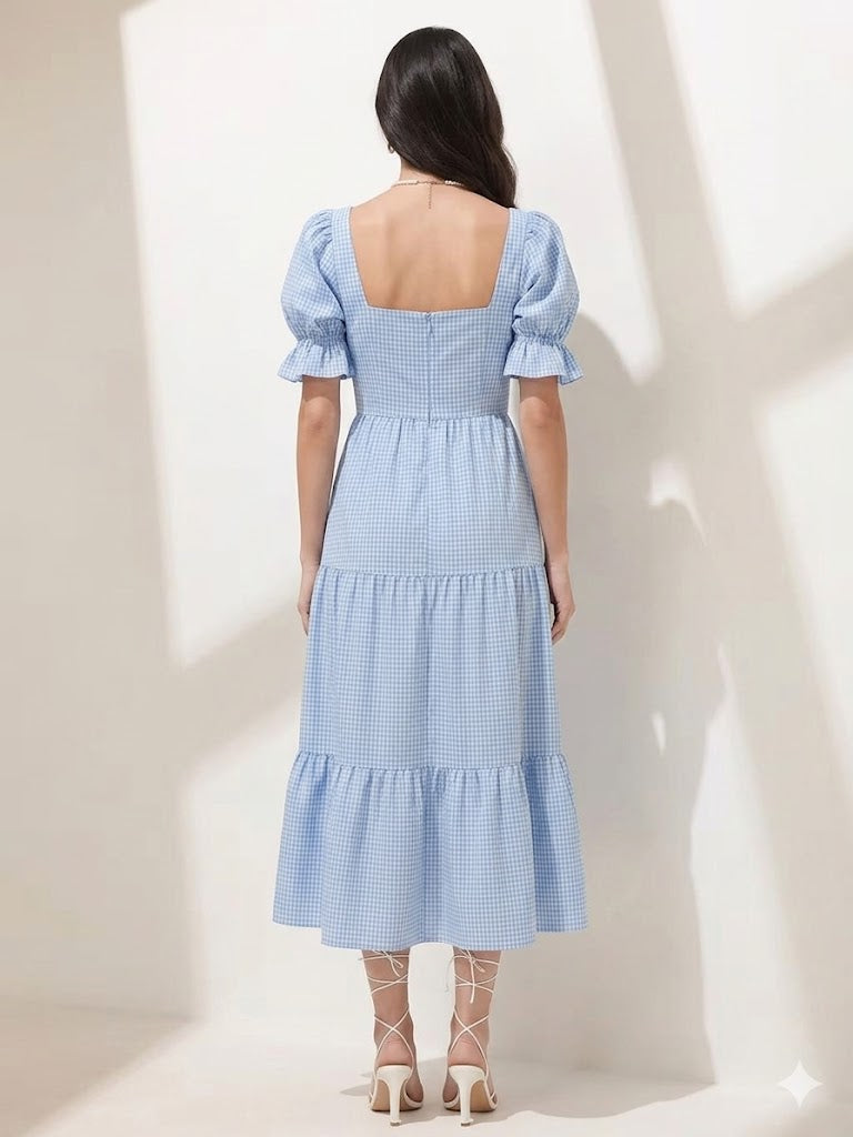 Sky Blue A-Line Midi Dress
