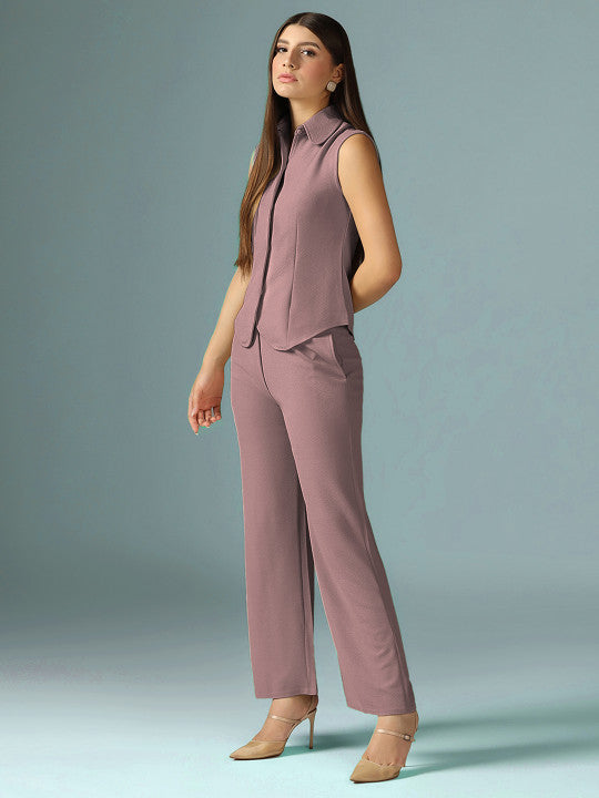 Shirt Collar Neck Top & Trousers Co-Ords