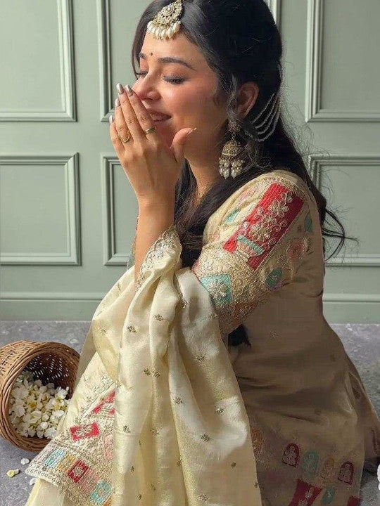 Women Ethnic Motifs Embroidered Panelled Thread Work Kurta with Sharara & With Dupatta