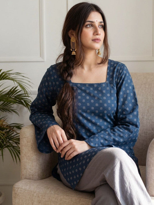 Geometric Printed Square Neck Kurti