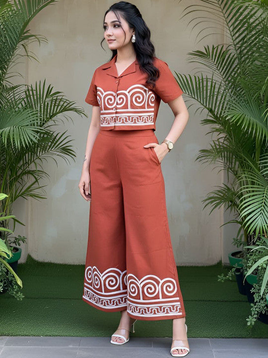 Women Printed Regular Top with Trousers