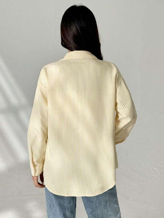Women Yellow Stripe Oversized Shirts