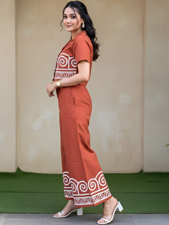 Women Printed Regular Top with Trousers