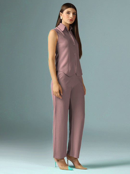 Shirt Collar Neck Top & Trousers Co-Ords